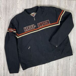 VTG Harley Davidson Nylon Racing Jacket Black Orange Stripes Mesh Lined Men’s Si